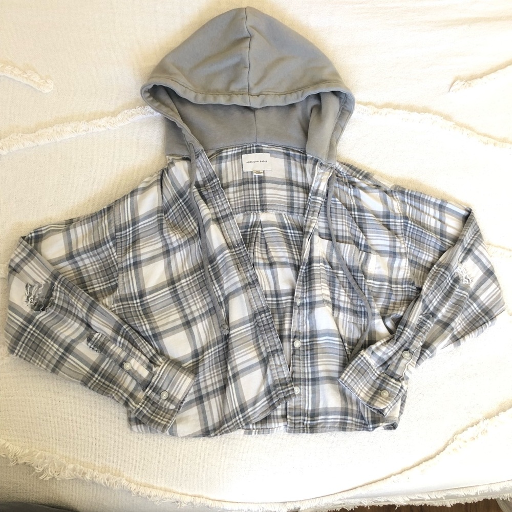 American Eagle outfitters cropped flannel hoodie